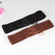 Women Stretch Belt Elasticated Woven Braided Waistband Lace Up Corset Party Chic