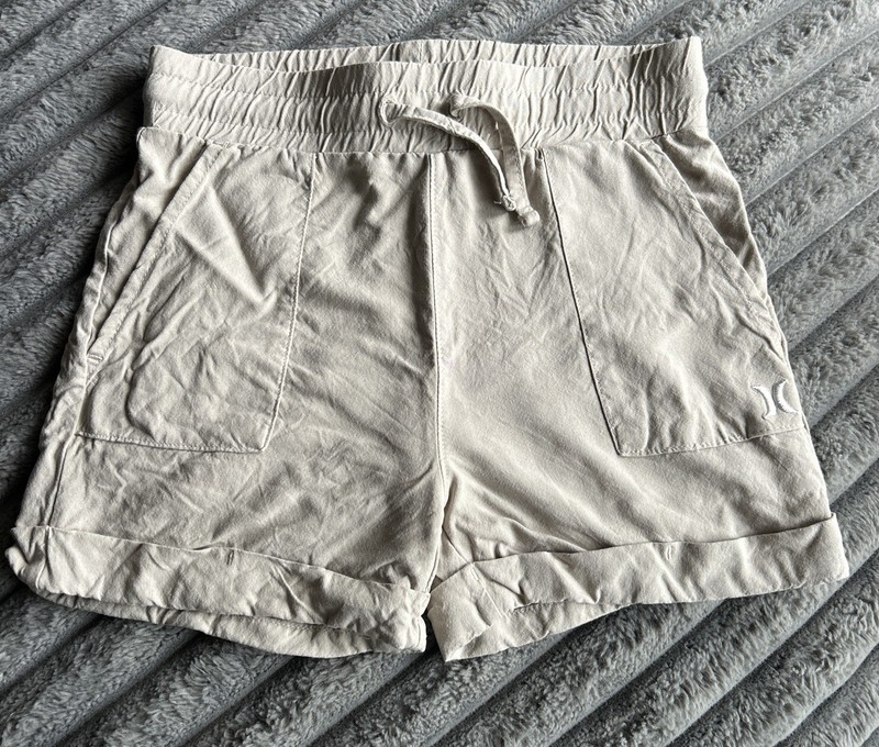 Hurley Drawstring Cuffed Shorts Girls 8-10 S Tan Lining Elastic Waist Pockets~