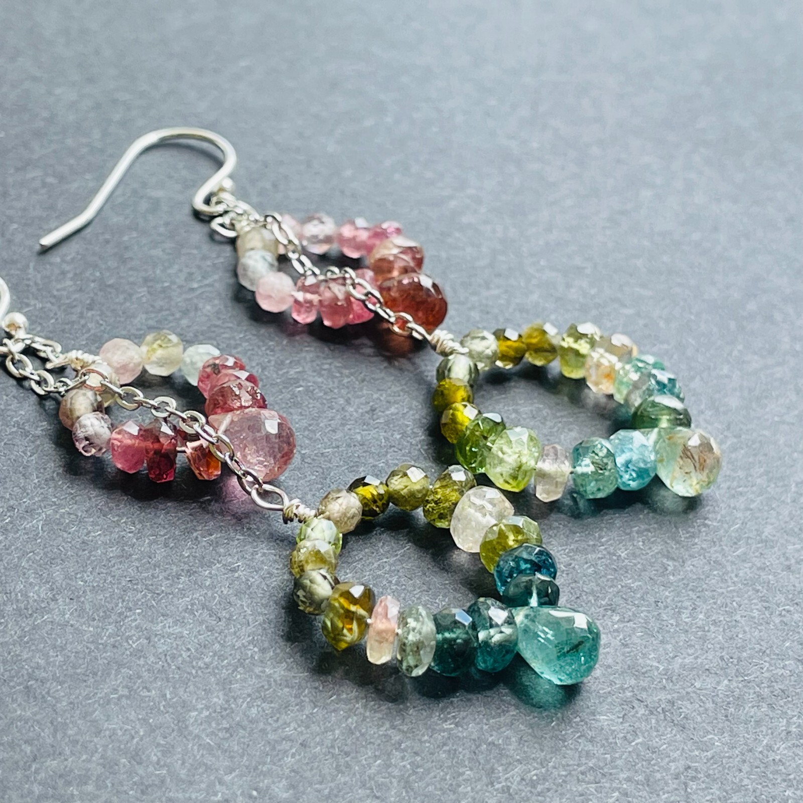 Boucles d'oreilles argent pierre précieuse tourmaline rose bleue modèle #1635