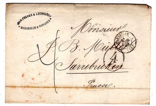 Prussia 1865 Incomming Mail Di Maseille IN Base Saarbrücken (BA3254