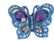 Butterfly VTG 1990's Metal Hair Clip Beautiful Faux Amber Faceted Rhinestones