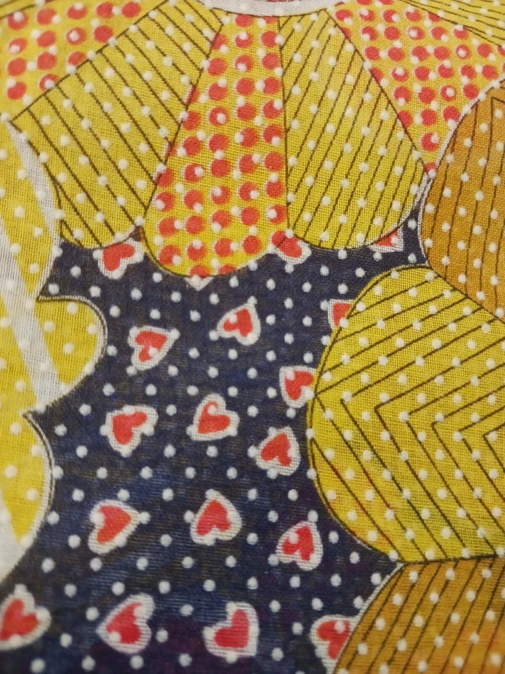 Flor Niño Punteado Swiss Imitación Dresden Amarillo y Corazones/Azul 44”x 1 Yarda Transparente  Foto 4 de 4