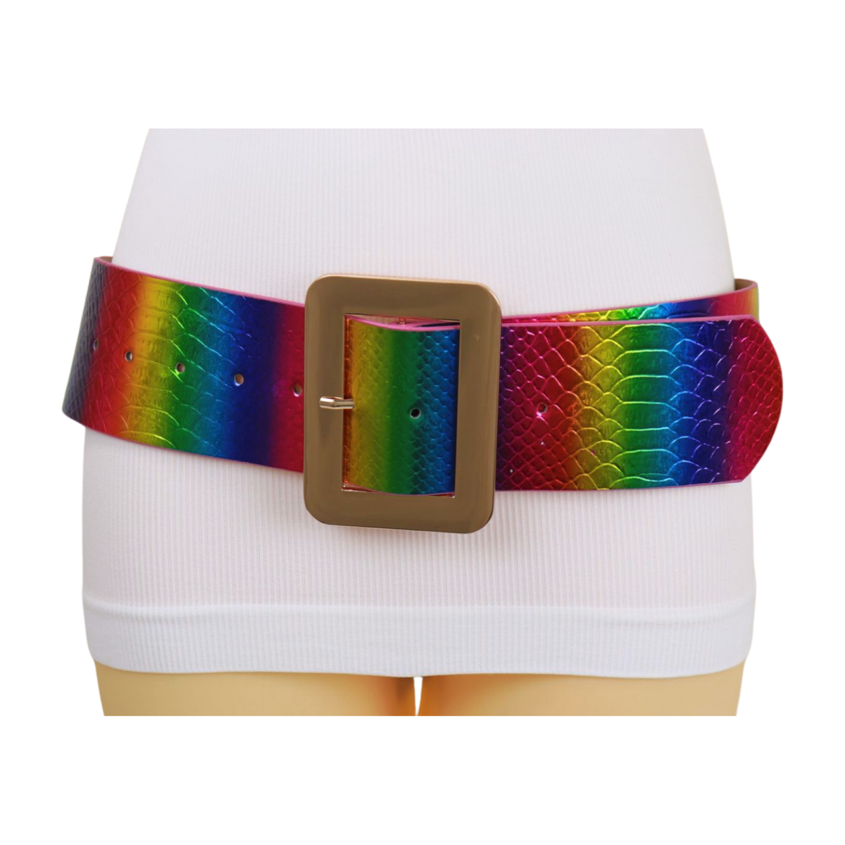 Vintage Rainbow Stretch Belt with Gold Metal Buckle Rainbow Elastic Fabric Belt With Silver Metal Buckle - Etsy main image 3