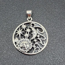 925 NEW Sterling Silver Pendant- Elements  Sun, Moon, Stars 25mm In Diameter