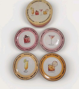 BIA Cordon Bleu Party Drinks Appetizer Plates w Cocktail Recipes. Set Of 4