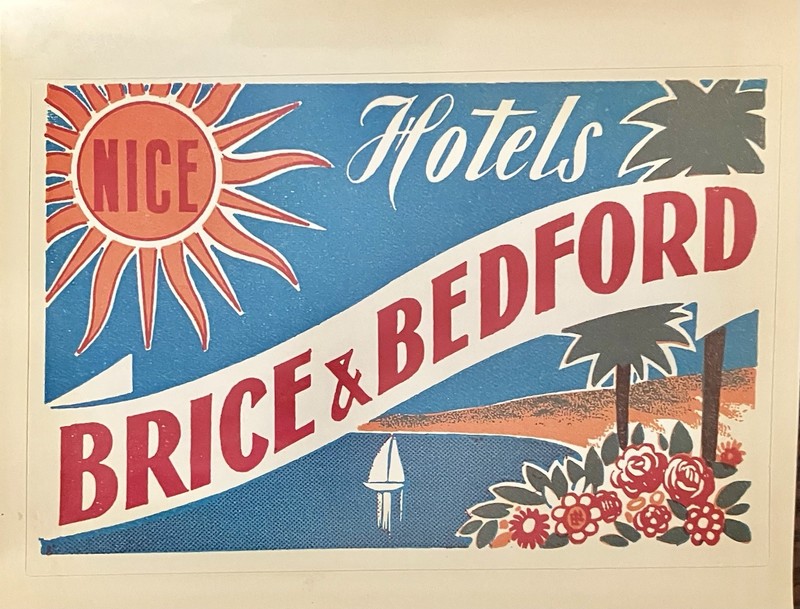 Vintage Luggage Label - Brice & Bedford Hotels - Nice, France - Sticker  60s-70s