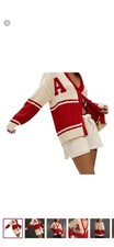 Maeve by Anthropologie Cable-Knit Cardigan Sweater Cream Red Letter Patch A