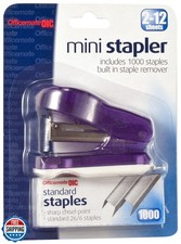 Officemate Mini Stapler with 1000 Standard Staples, Comes in Assorted Colors