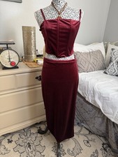 ASTR THE LABEL 2 Pc Velvet Set Corset Crop Top & Long Burgundy Skirt Jrs Sz M