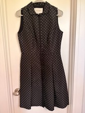 CHIC! Carolina Herrera Sz 8 Sleeveless Dress Black/White Polka Dot Wool Blend