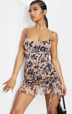 PrettyLittleThing Womens Muse Mesh Tie Dye Ruched Bodycon Mini Dress Size 4