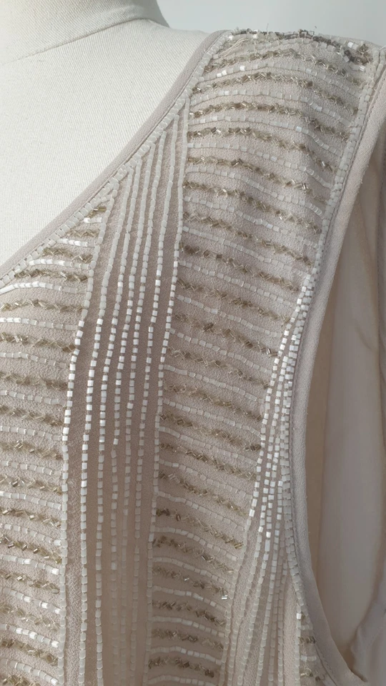 Grace Hill Size 22 Beige Sleeveless Lined Top Blouse, Beaded, Pearls & Beads - image 4 of 4