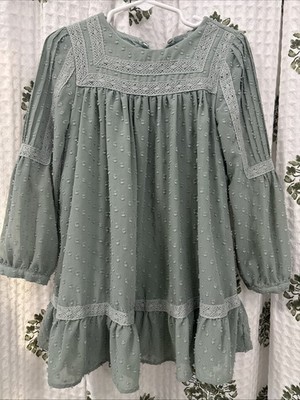Abel and Lula Dress Toddler Girl 4t Light Green Boho Long Sleeve