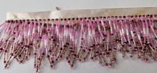 Couture Pink & Bronze Beaded Fringe Trim – 18" Handcrafted Embellishment