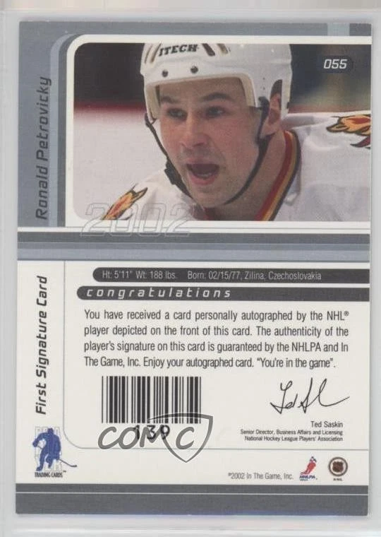 2001-02 ITG Be A Player Signature Series Auto Ronald Petrovicky #055 Auto - Image 2 of 2