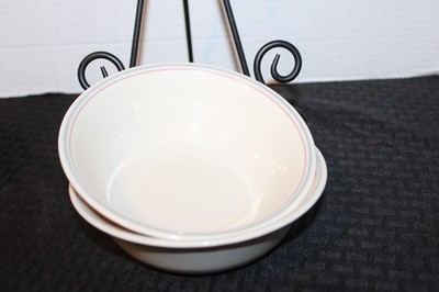 Corelle  Corning  Soup Cereal Salad Bowls x 2: Blue & Mauve Stripe on Rims