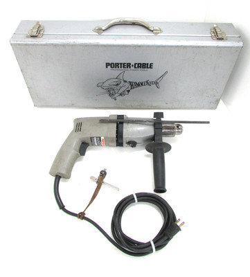 PORTER CABLE TOOLS 1/2  HD 2-SPEED HAMMER DRILL #7750, w/ SIDE HANDLE & CASE