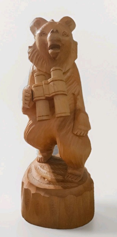 Hand Carved Wood Folk Art Made In Usa Bear 12"X6"