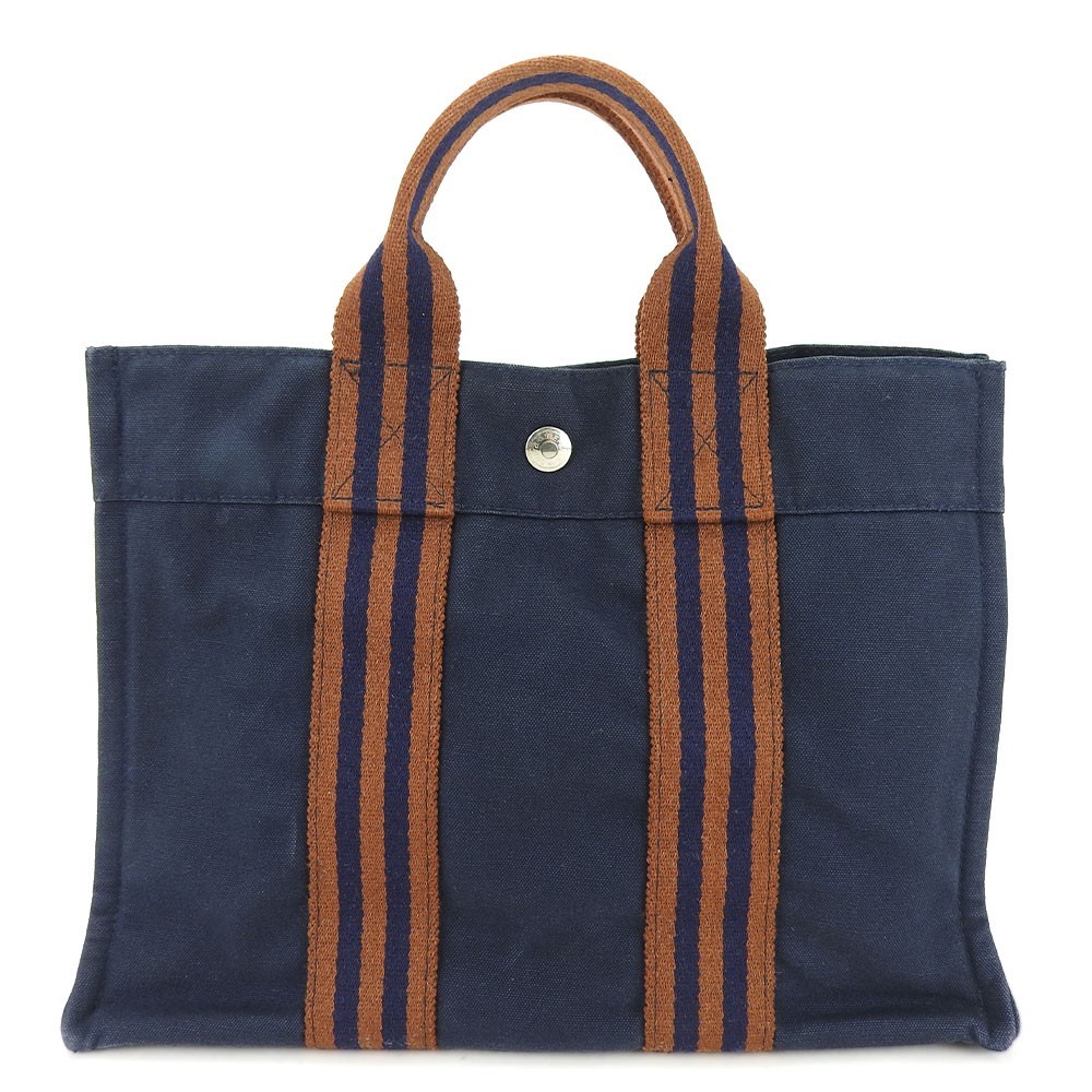 Borsa Tote HERMES USATA Fool ToePM in tela blu navy casual