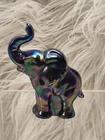 Vintage Fenton Plum Carnival Glass Iridescent Elephant Trunk Up Figurine 3.5"