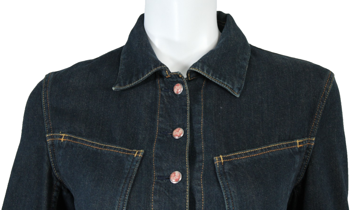 ISSEY MIYAKE Blue Dark Wash Cotton Denim Floral Button-Front Jean 