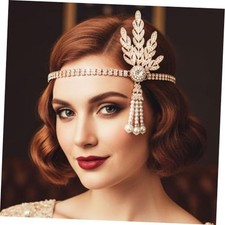 1920s Flapper Headband Leaf Rhiestones Flapper Headpiece Pearl Gold-2