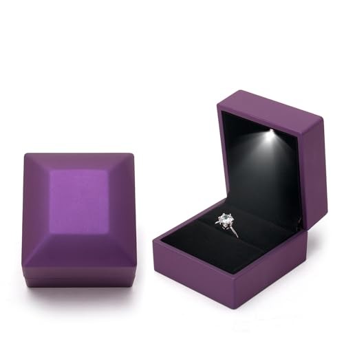 LED Light Square Ring Box for Engagement Jewelry Gift - Purple-image