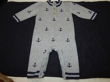 Janie and Jack Boys 0-3 Knit Anchors Away One Piece Sweater With Brown henley To
