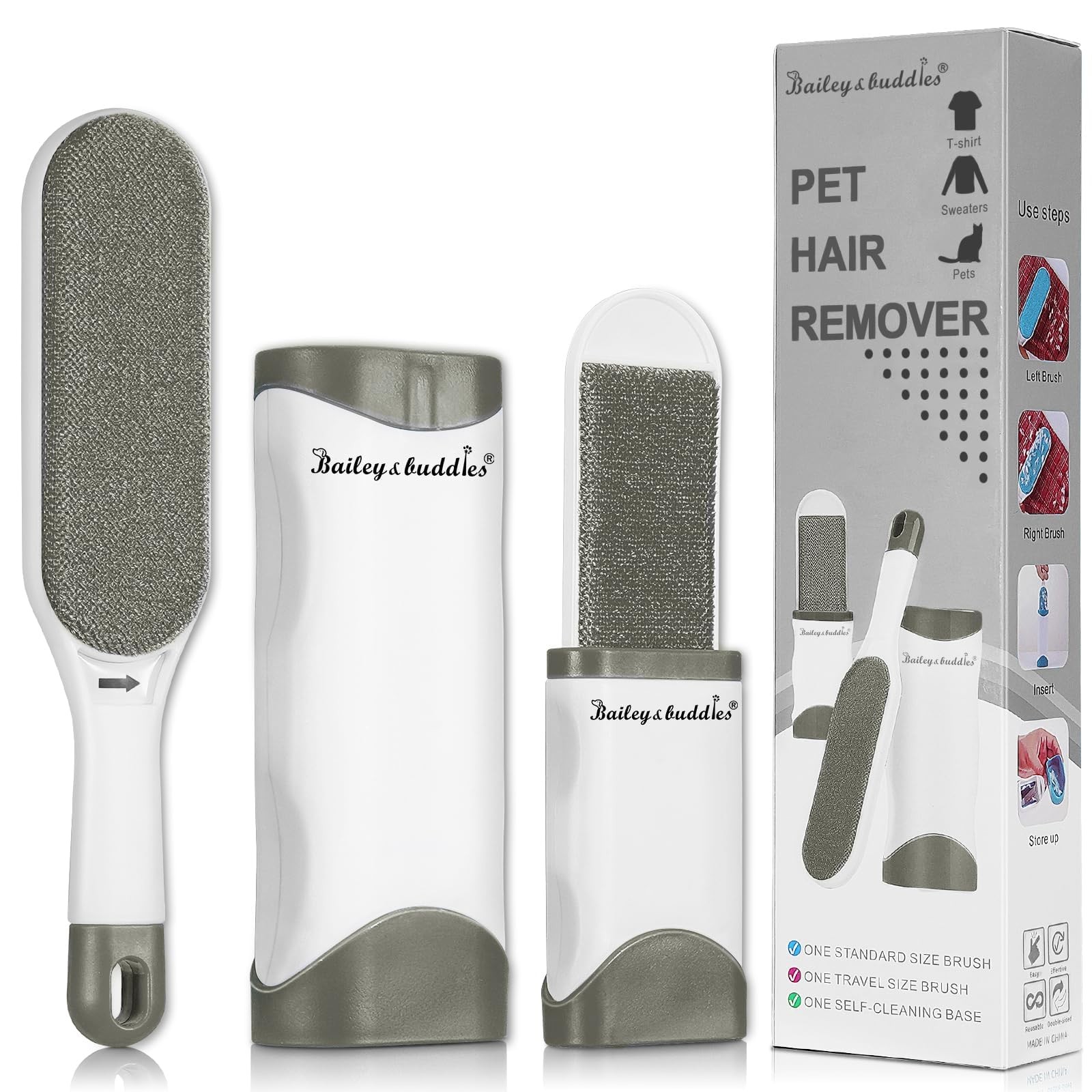 Brosse anti-peluches animaux double face autonettoyante en ABS