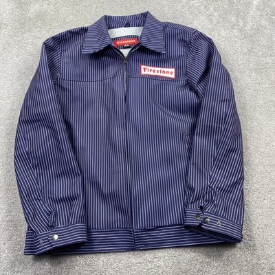 Firestone Work Jacket Mens Medium Navy Blue Pinstripe Mechanic Garage FS220001