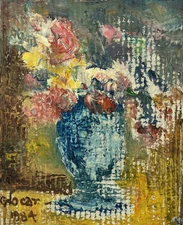 1984 Original Father Emilian Glocar Floral Still Life Oil Painting Signed