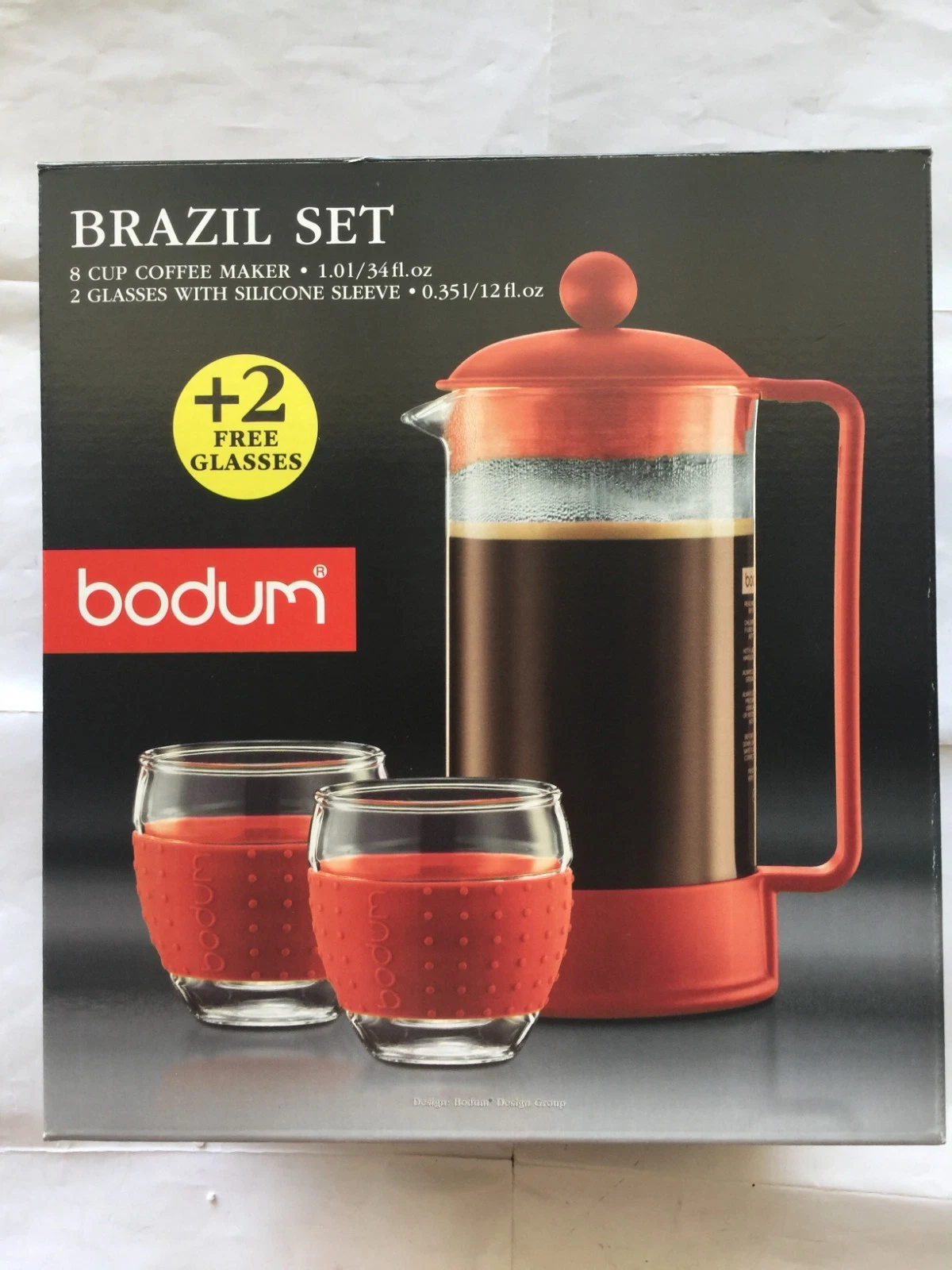 Bodum French Press Brazil Set, Coffee Maker(8Cup/34oz) with 2 x Glasses(12oz)