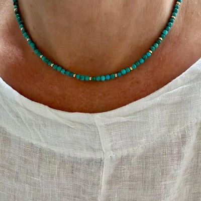 Solid Gold Kingman Turquoise Necklace 3mm | Dainty Minimalist Gemstone Jewelry