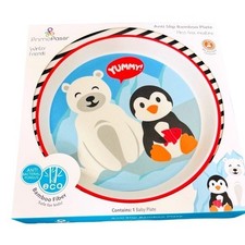 Prima Passi baby plate new in box Winter friends anti-slip bamboo plate