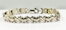 Bracelet 925 Sterling Silver Heart & X Love Hugs And Kisses Sz 7.25 Tested