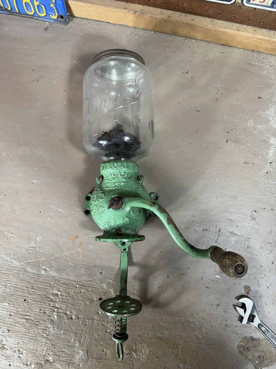 Antique Arcade Crystal No. 3 Wall Mount Coffee Grinder Original