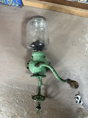 Antique Arcade Crystal No. 3 Wall Mount Coffee Grinder Original paint Green