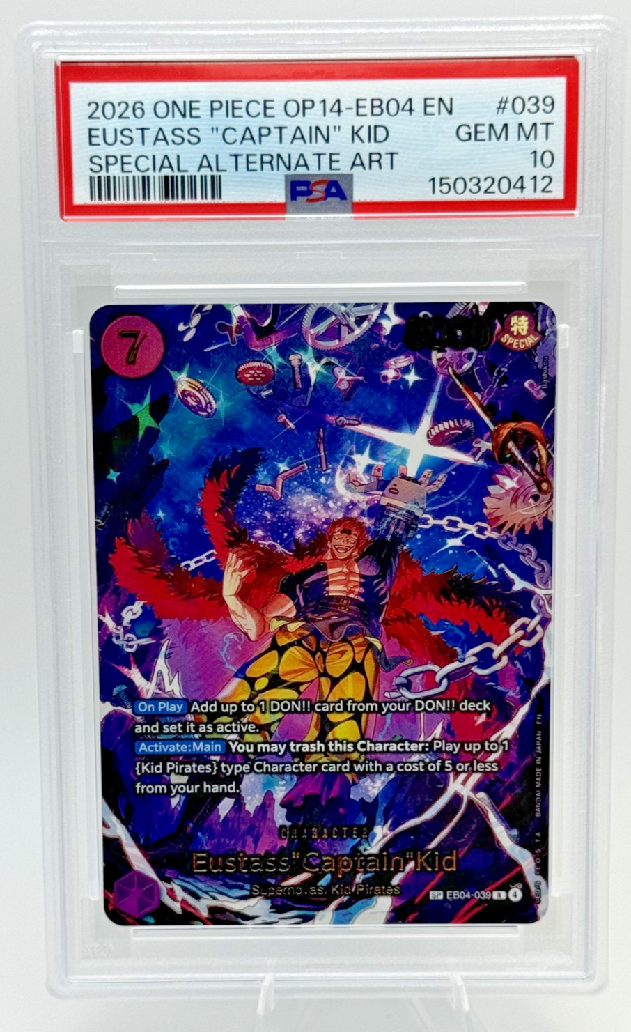 2026 ONE PIECE OP14-EB04 EN EUSTASS "CAPTAIN" KID SPECIAL ALTERNATE ART PSA 10