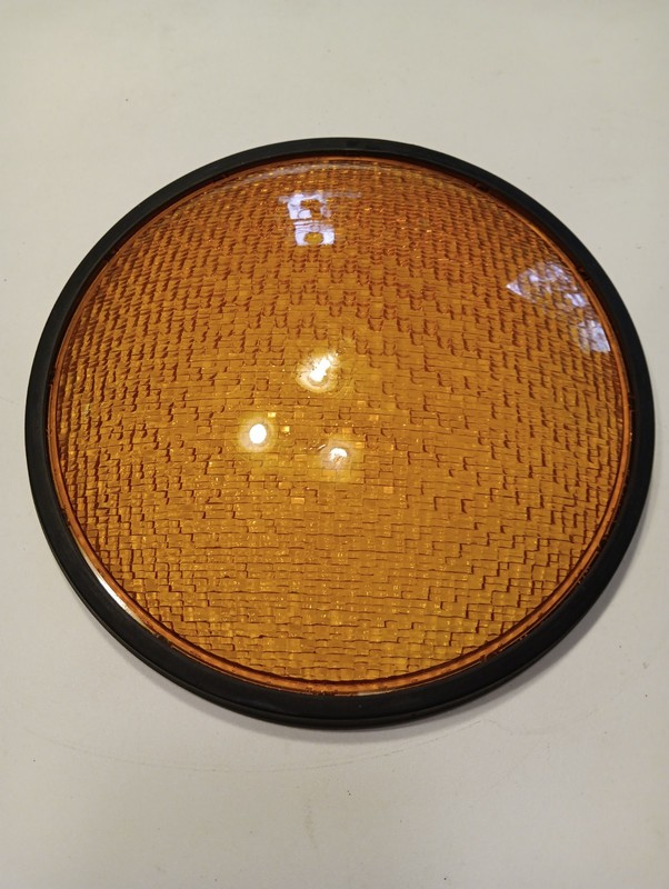 Vintage AKT, 12 Inch, Yellow/Amber, Plastic Traffic Light Lens With Rubber Seal