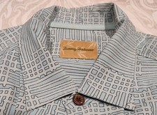 Tommy Bahama Men's XL Silk Woven Short Sleeve Button-Front Shirt Blue Geometric