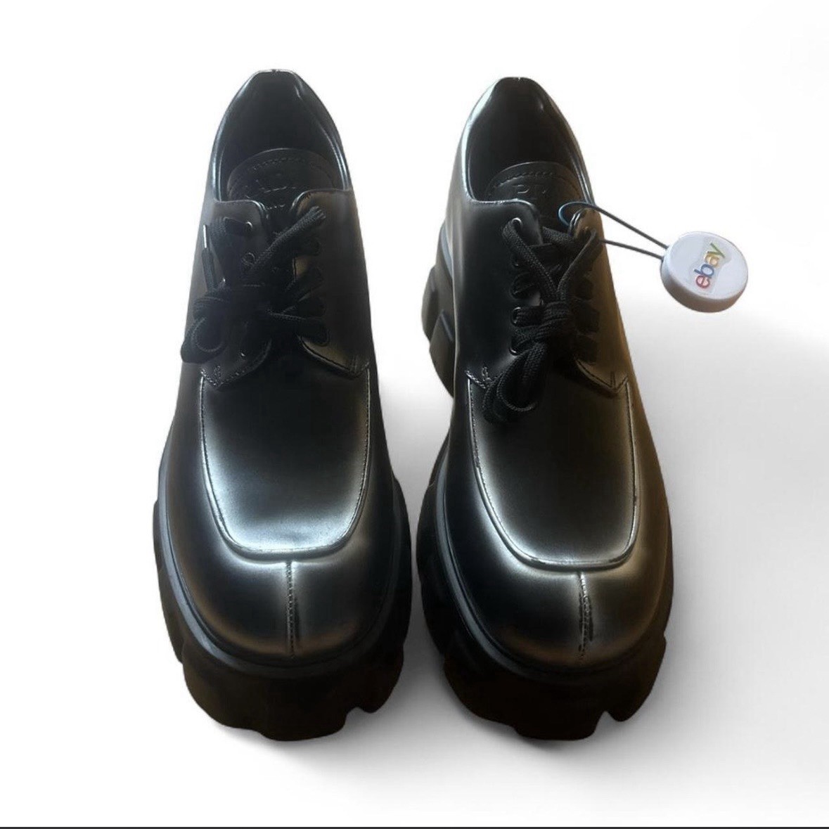 Prada Men\'s Black Leather Chunky Derby Shoes Black Brushed leather derby shoes | PRADA - United States main image 3