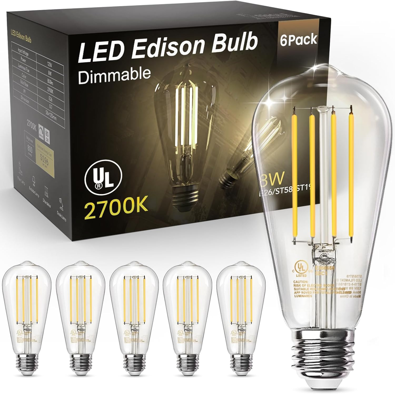 60w Equivalent, Dimmable Vintage Led Light Bulbs, E26 Medium