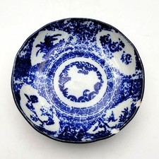 Antique Japanese Late Meiji Period Kobachi Bowl Stencilled Blue White 5" Chips