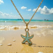 Lake Blue Starfish Charm Enamel Pendant Necklace Summer Beach Accessory
