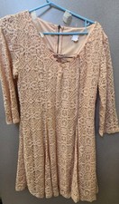 XHILARATION Large Peach Dress Crochet Lined Embroidery Laced Front Design