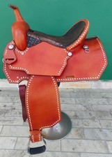 Western Barrel Leather Horse Saddle On Fiberglass Tree Available In 15" To 17"