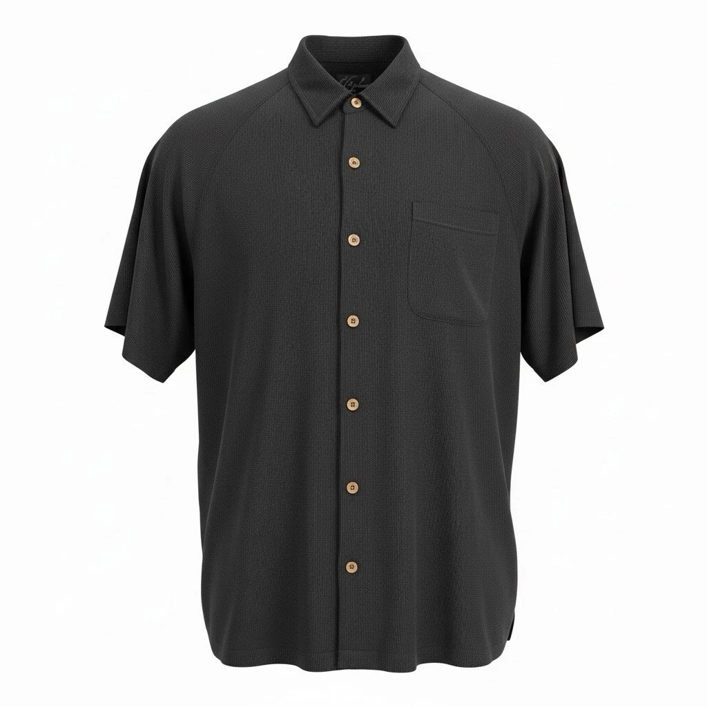 Tommy Bahama 100% Tencel Short Sleeve Camp Shirt Black Micro Pinstripe Men’s XLX