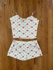 Sanrio Hello Kitty Hearts 100 Rayon Smoked Cami Shorts Sleepwear Set L, XL New
