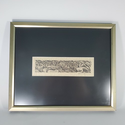 Afrikanische Kunst Zebras signiert Harris signiert & nummeriert und Goldrahmen hinter Glas - Bild 3 von 11