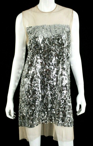MIU MIU 2018 Metallic Silver Sequin & Nude Tulle C